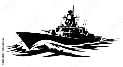 Photos Powerful Naval Destroyer Warship Sailing Through Rough Seas Silhouette