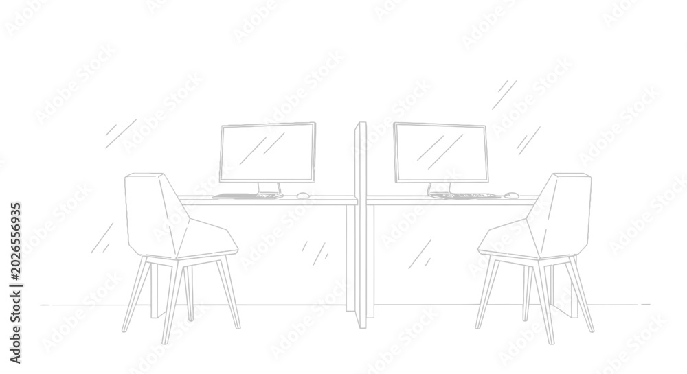 Fototapeta premium Minimalist Office Workstations Illustration