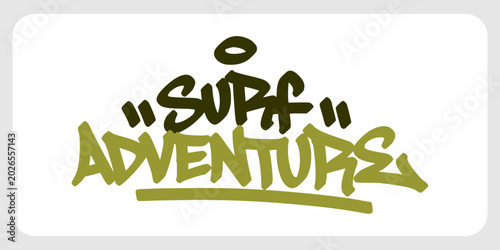 Tableau sur toile Olive green surf adventure graffiti tag lettering with clean horizontal line strokes