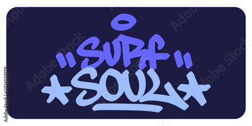 фотографія Light blue surf soul graffiti tag lettering with star accent element