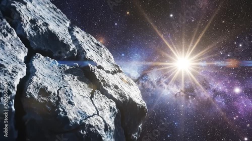 Asteroid in space near bright star representing the awe-inspiring power of nature