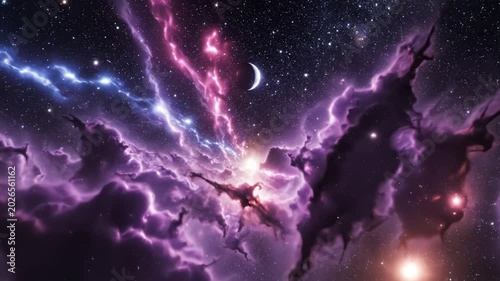 Cosmic nebula with stars and moon perfect for wellness retreats and nature documentaries