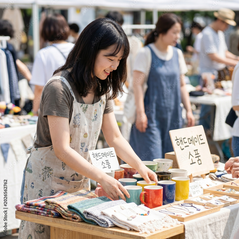 Fototapeta premium 플리마켓부스세팅,flea market booth setup,플리마켓,flea market,부스디자인,booth design,판매준비,sales preparation,마켓디스플레이,market display,공방판매,craft selling