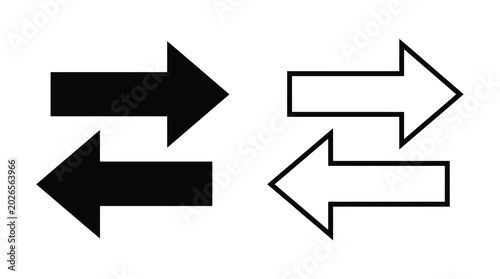 Quadro su tela Two arrows pointing in opposite directions black and white line art silhouette