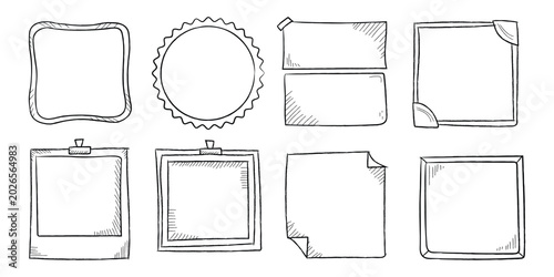 Canvas Print Hand-drawn notebook frames and memo paper borders set