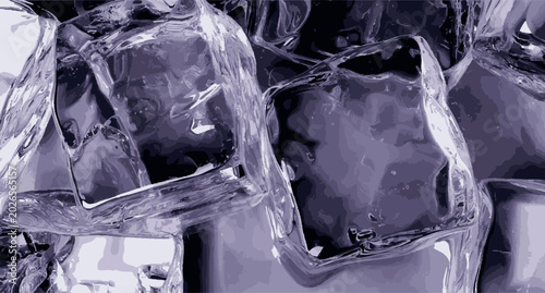 Abstract background with transparent ice cubes and water drops
