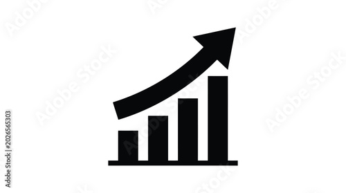 Tableau sur toile Growth chart icon with rising bars black silhouette