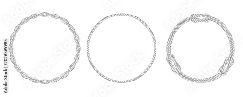 Twisted rope frame. Rounded frame made from marine ropes. Rope borders in nautical style.