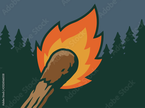 Tableau sur toile A striking illustration depicts a match igniting a forest fire