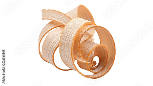 Foto curly wood shaving natural pine grain isolated on transparent background cut out