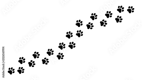 Animal Paw Prints Trail Silhouette Isolated on White Background