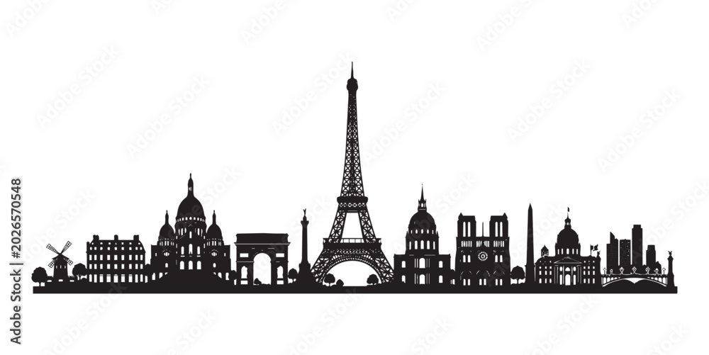 Fototapeta premium Paris France City Skyline Silhouette Vector Illustration.