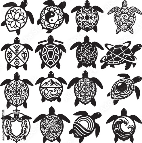 Decorative Sea Turtle Pattern Silhouette Collection