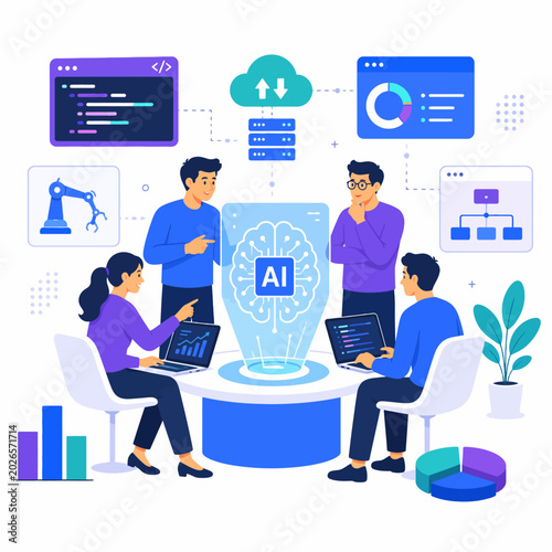 Artificial Intelligence Technology and Teamwork Illustration