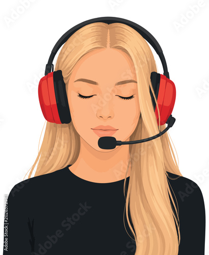 Tableau sur toile Vsai blonde woman wearing headset with microphone meditating