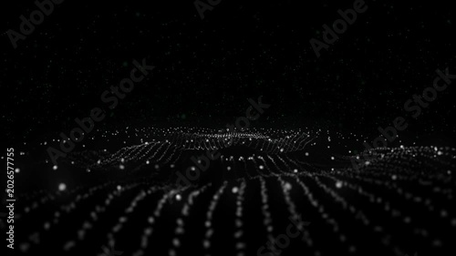 Beautiful Wave Particles abstract technology background shining glittering particle floor stars dust flare. Sparkling bokeh. Award ceremony, stage. 3D Illustration