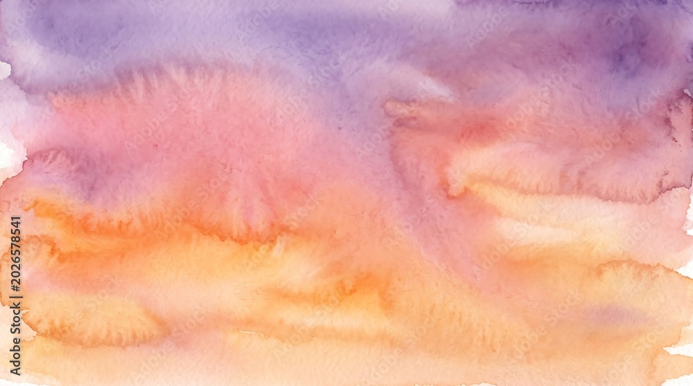 Fototapeta premium a watercolor background with warm sunset colors—orange, pink, and purple—flowing smoothly like a dreamy evening sky