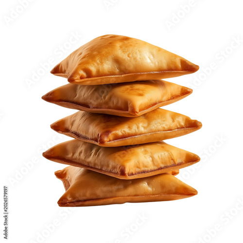 Stack of Crispy Golden Fried Samosas Isolated on Transparent PNG Background