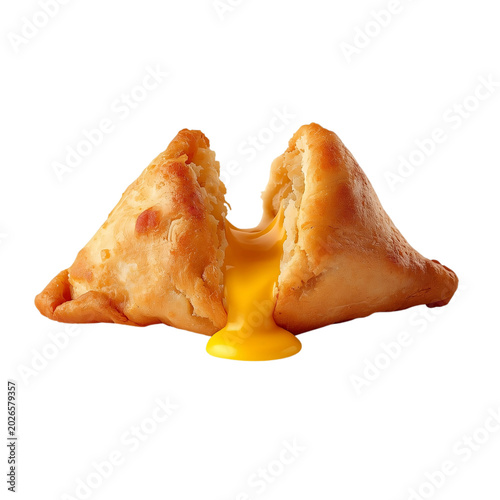 Crispy Cheese Burst Samosa with Melted Cheese Filling Isolated on Transparent PNG Background