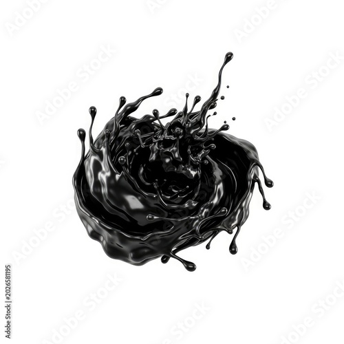 Dynamic Black Liquid Splash Swirl Isolated on White Background.