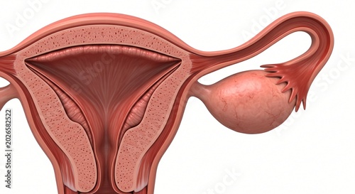 Anatomical cross section of female reproductive organs uterus ovaries fallopian tubes