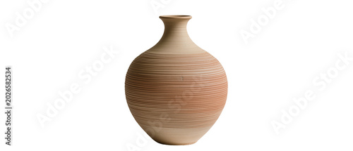 Tableau sur toile Terracotta vase with horizontal lines, isolated on transparent background
