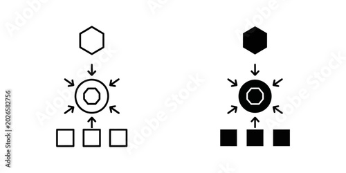 Tableau sur toile Centralized data aggregation process icon with multiple inputs leading to single