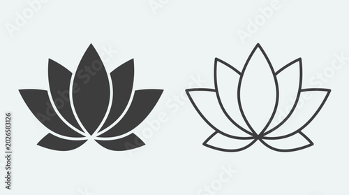 Cuadro en lienzo Lotus flower icon set - silhouette and outline styles with water lily, spiritual
