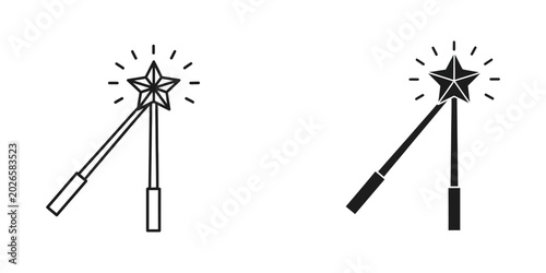Schilderij op canvas Magic wand with star and sparkles line art and solid icon vector illustration sp