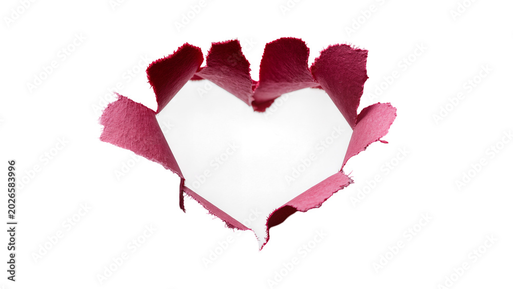 Fototapeta premium Torn pink paper in heart shape, isolated on transparent background