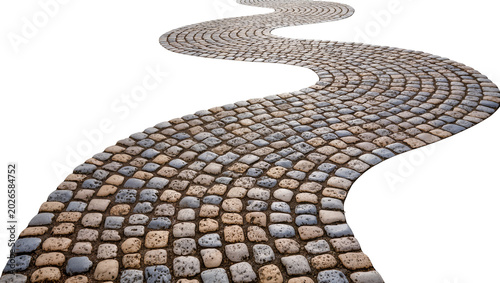 Obraz na płótnie Curving cobblestone pathway with rough textured stones, isolated on transparent