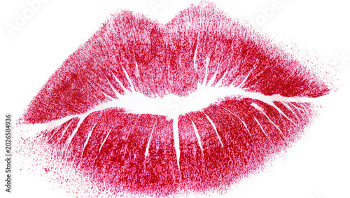 Billede på lærred Red lipstick kiss mark imprint, isolated on transparent background