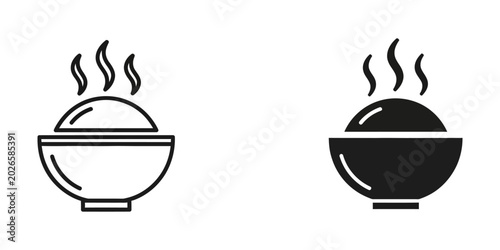 Schilderij op canvas Steaming hot bowl of rice vector line and glyph icon with comfort food staple fo