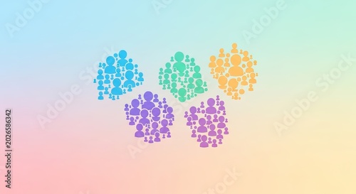Group of people icons forming a social network connection concept diverse community of individuals represented by colorful human silhouettes in a cluster