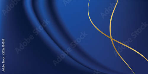 Konstfotografi Deep Blue Satin Fabric With Curved Gold Lines.