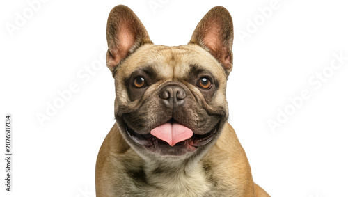 Foto Fawn French Bulldog with tongue out, isolated on transparent background