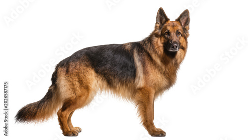Photos Majestic German Shepherd dog standing alert, isolated on transparent background