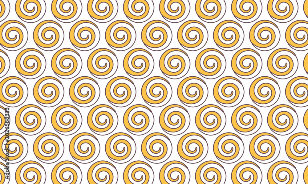 Fototapeta premium Golden spiral seamless pattern with swirl repeat motif on white background, retro abstract wave design