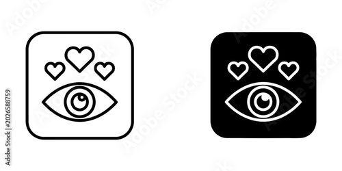 Tableau sur toile Eye with hearts icon symbolizing visual attraction and appreciation attraction a