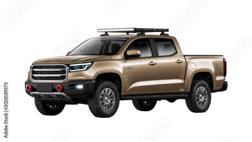 Photos Gold pickup truck with roof rack and tow hooks, isolated on transparent backgrou