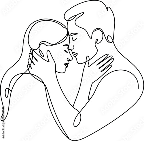 Minimalist line art of a couple sharing an intimate moment conveying deep emotional connection single line white background intimacy together relationship affection connection romantic