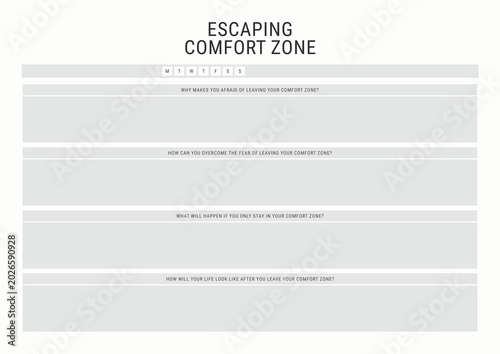 Escaping Comfort Zone Worksheet Template for Personal Growth and Mindset