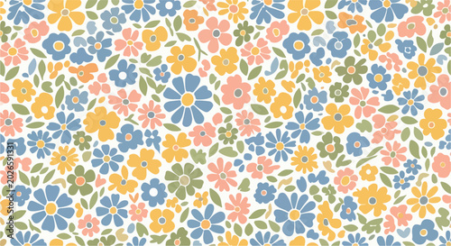   Seamless flower background pattern with colorful watercolor spring blossoms