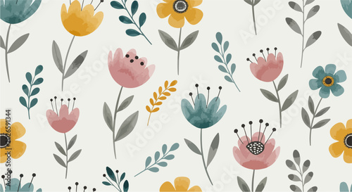 Bright blossom background pattern with colorful garden flowers