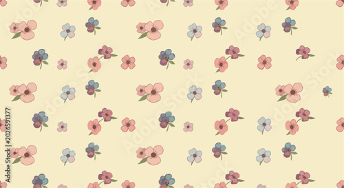 Bright floral background pattern with artistic garden blooms