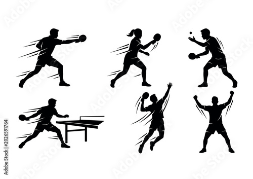 Table Tennis Silhouettes Set – Forehand Smash, Backhand, Serve, Table Shot & Victory Celebration Poses Vector