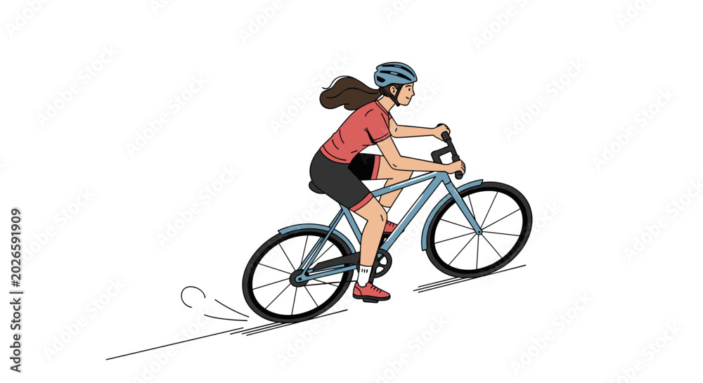 Obraz premium Woman riding a bicycle on a white background, illustration