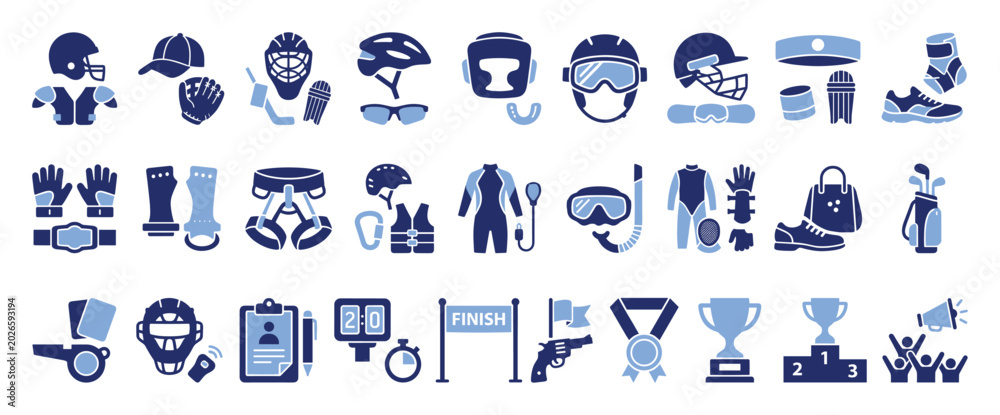 Fototapeta premium Sport equipment protective gear competition awards icons for athletic themes