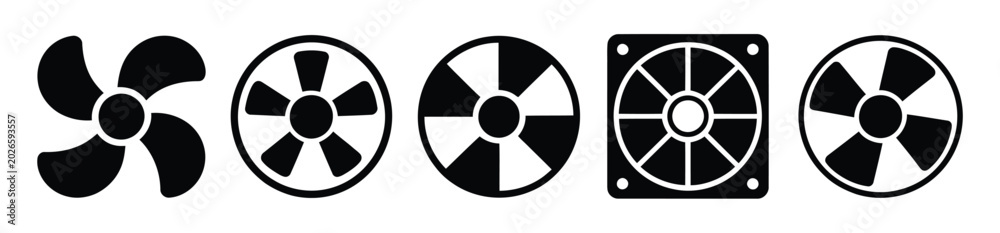 Obraz premium Ventilation Icon Hand Drawn Illustration with Exhaust Fan Silhouette Vector Set Isolated on White Background Design