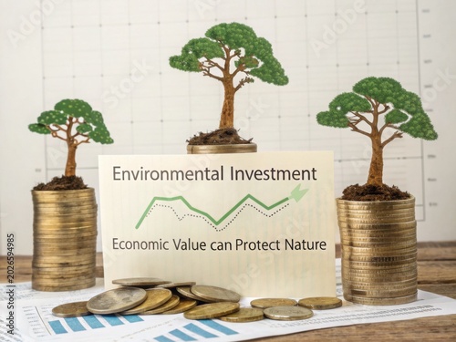 Environmental Investment Concept with Coins and Green Trees Illustration
